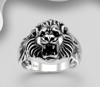 Şəkli böyütmək üçün tiklayın 925 Sterling Silver Lion Ring