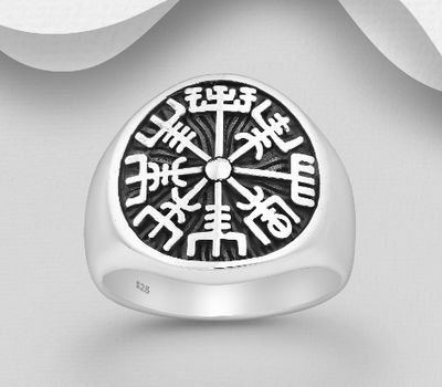 Şəkli böyütmək üçün tiklayın 925 Sterling Silver Viking Vegvisir Amulet Ring