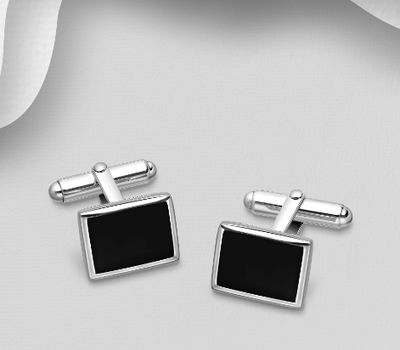 925 Sterling Silver Cuff Links, Decorated with Resin