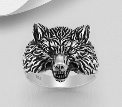 925 Sterling Silver Oxidized Wolf Ring