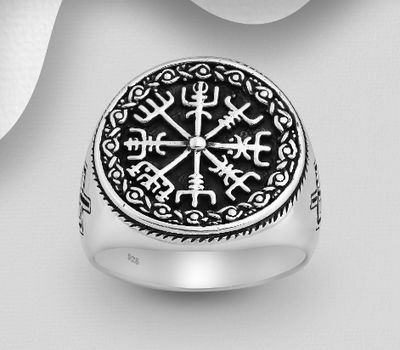 925 Sterling Silver Viking Vegvisir Amulet Ring