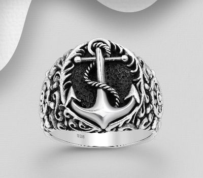 925 Sterling Silver Swirl, Anchor and Ship Wheel Ring