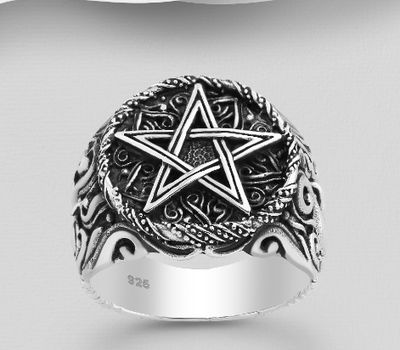 925 Sterling Silver Oxidized Star and Swirl Ring