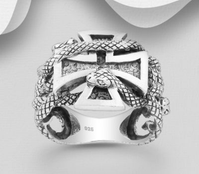 Malın səhifəsinə keç 925 Sterling Silver Cross and Snake Ring