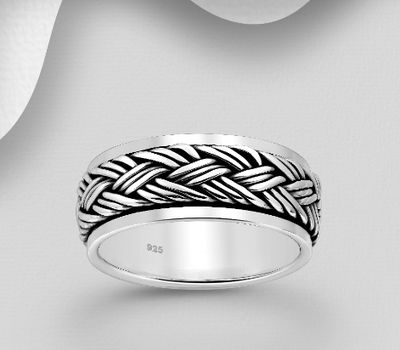 Şəkli böyütmək üçün tiklayın 925 Sterling Silver Oxidized Weave Spin Band Ring, 8 mm Wide