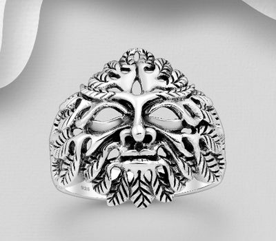 925 Sterling Silver Oxidized Green Man Ring