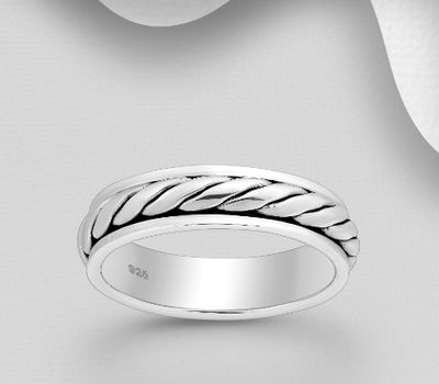 Şəkli böyütmək üçün tiklayın 925 Sterling Silver Oxidized Band Spin Ring, 5 mm Wide