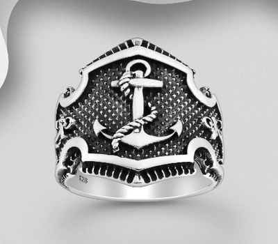 925 Sterling Silver Oxidized Anchor Ring