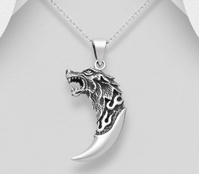 925 Sterling Silver Oxidized Wolf Claw Pendant