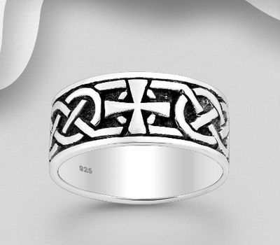 925 Sterling Silver Oxidized Celtic Ring, Featuring Cross