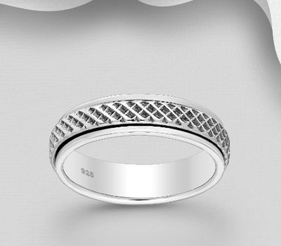 925 Sterling Silver Oxidized Spin Band Ring, 5 mm Wide