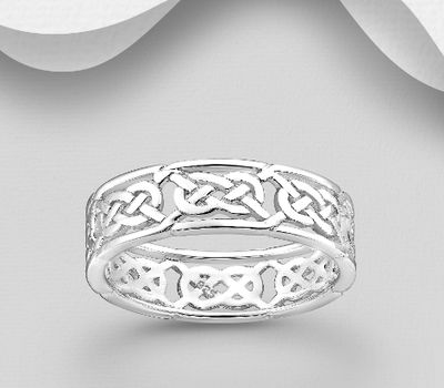 Şəkli böyütmək üçün tiklayın 925 Sterling Silver Celtic Band Ring, 6 mm Wide.
