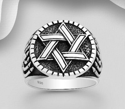 925 Sterling Silver Oxidized Star Of David Ring