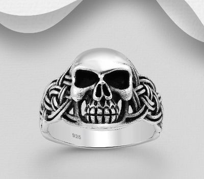 925 Sterling Silver Oxidized Celtic and Skull Ring