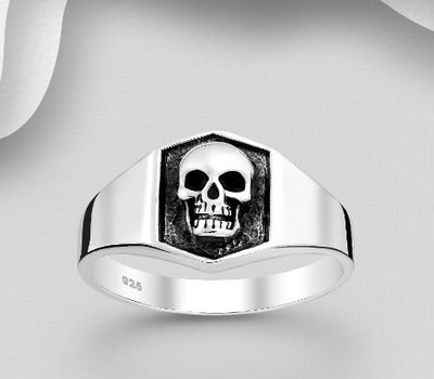 Şəkli böyütmək üçün tiklayın 925 Sterling Silver Oxidized Skull Ring