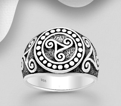 925 Sterling Silver Oxidized Triskelion Ring