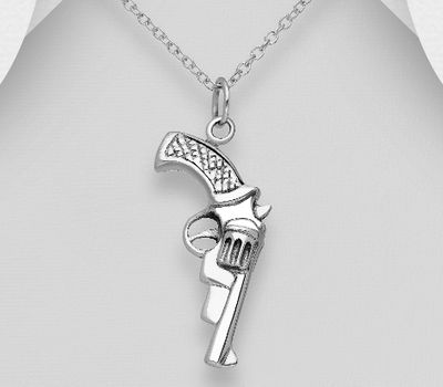 925 Sterling Silver Oxidized Revolver Gun Pendant