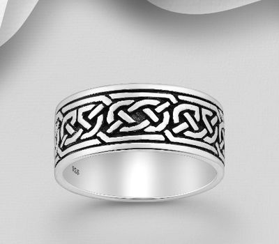 Şəkli böyütmək üçün tiklayın 925 Sterling Silver Oxidized Celtic Band Ring, 8.5 mm Wide.