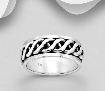 925 Sterling Silver Oxidized Spin Band Ring, 8 mm Wide