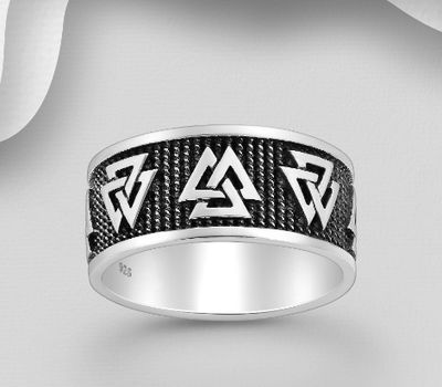 925 Sterling Silver Oxidized Valknut Ring