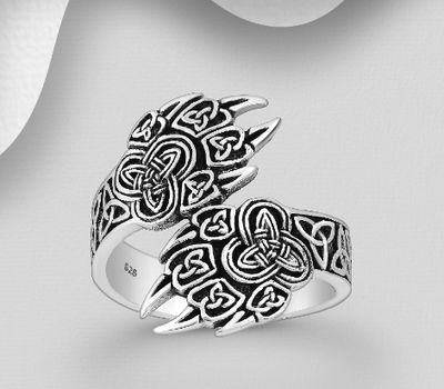 925 Sterling Silver Oxidized Celtic and Paw Claw Ring