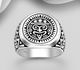 925 Sterling Silver Oxidized Aztec Calendar Ring