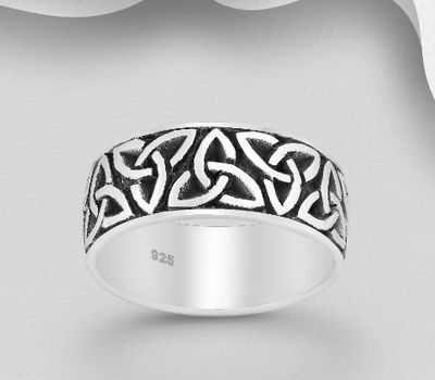 925 Sterling Silver Oxidized Celtic Band Ring, 8 mm Wide