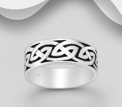 Şəkli böyütmək üçün tiklayın 925 Sterling Silver Oxidized Celtic Ring, 10 mm Wide