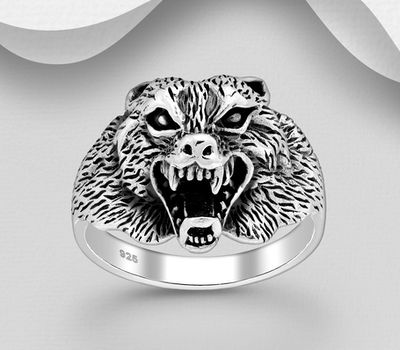 925 Sterling Silver Oxidized Wolf Ring