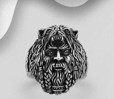 Şəkli böyütmək üçün tiklayın 925 Sterling Silver Oxidized Fox and Green Man Ring