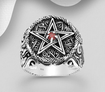 Şəkli böyütmək üçün tiklayın 925 Sterling Silver Oxidized Star and Swirl Ring, Decorated with Various Color CZ Simulated Diamond