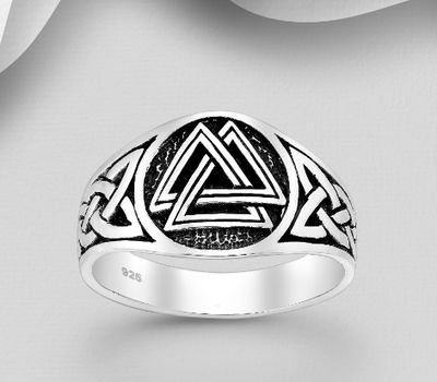 925 Sterling Silver Oxidized Celtic And Valknut Ring