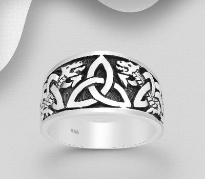 925 Sterling Silver Oxidized Celtic And Snake Ring