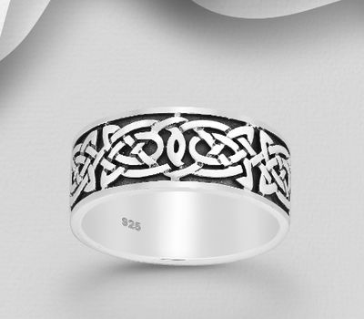 925 Sterling Silver Oxidized Celtic Ring, 9 mm Wide