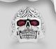 925 Sterling Silver Oxidized Skull Ring Decorated With CZ