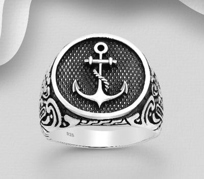 Şəkli böyütmək üçün tiklayın 925 Sterling Silver Anchor and Swirl Ring