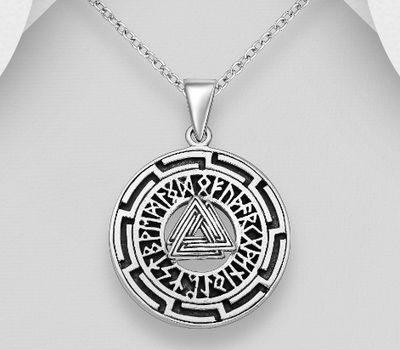 Malın səhifəsinə keç 925 Sterling Silver Oxidized Valknut Pendant