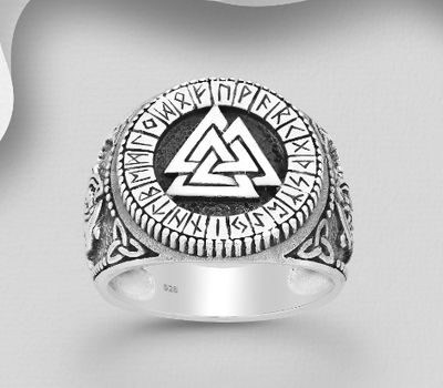 925 Sterling Silver Celtic Snake and Valknut Ring