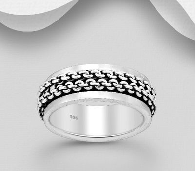 Şəkli böyütmək üçün tiklayın 925 Sterling Silver Oxidized Spinnable Band Ring, Featuring Cable Design, 8 mm Wide