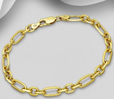 ITALIAN DELIGHT - 925 Sterling Silver Links Bracelet, Plated with 0.25 Micron 18K Yellow Gold, 6 mm Wide, Made in Italy.