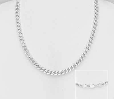 Şəkli böyütmək üçün tiklayın 925 Sterling Silver Curb Necklace, 5 mm Wide.