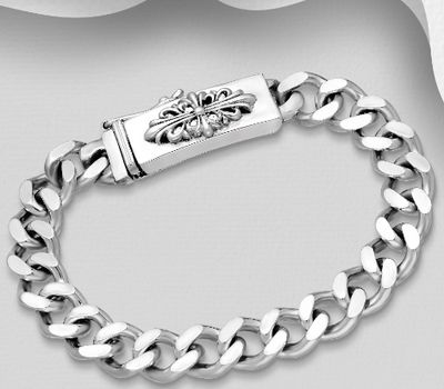 925 Sterling Silver Oxidized Fleur De Lis Cross Bracelet