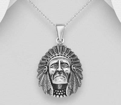 Şəkli böyütmək üçün tiklayın 925 Sterling Silver Oxidized Indian Head Pendant