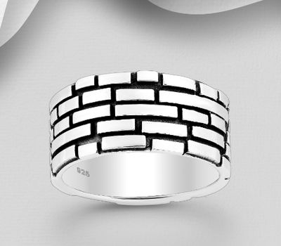 925 Sterling Silver Oxidized Band Ring, 9 mm Wide