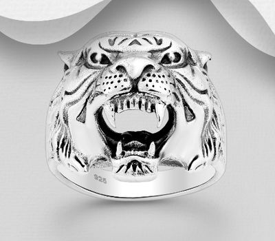 925 Sterling Silver Oxidized Tiger Ring