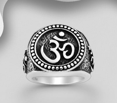 925 Sterling Silver Oxidized Om Ring