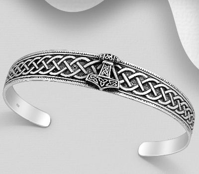 925 Sterling Silver Oxidized Celtic Anchor Cuff Bracelet