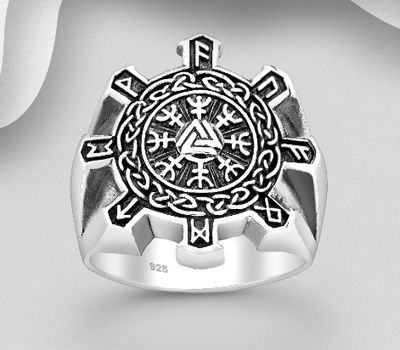 925 Sterling Silver Celtic Viking Vegvisir Amulet Ring