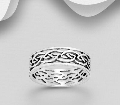 925 Sterling Silver Celtic Band Ring, 7 mm Wide.