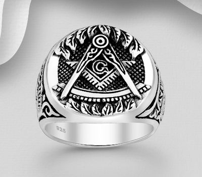 925 Sterling Silver Celtic and Freemasonry and Leaf Ring